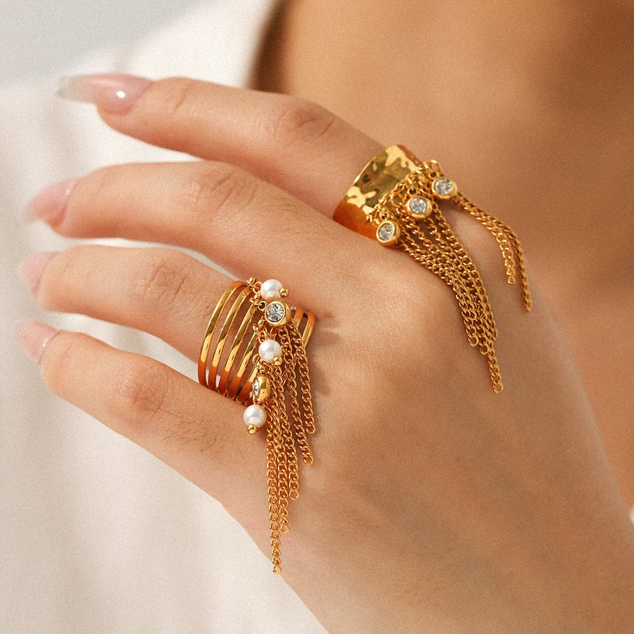 1 stuk kwast roestvrij staal goudkleurige statement ring Afbeelding3