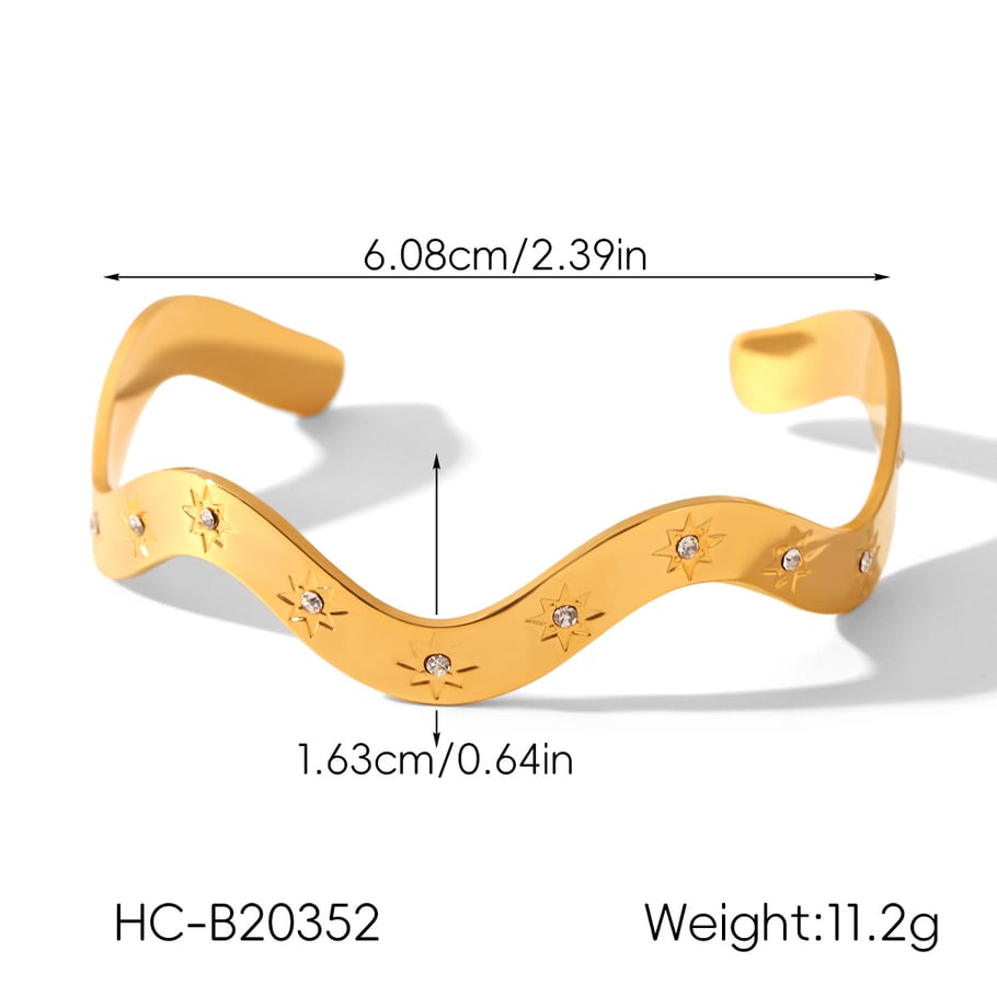 1 stuk onregelmatig gevormde ster roestvrij staal goudkleurige zirkoon manchet armband h5Afbeelding2
