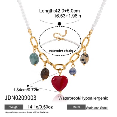 1 Stück glänzendes Herz Edelstahl Gold Farbe Naturstein Damen Anhänger Halsketten h5 Bild2