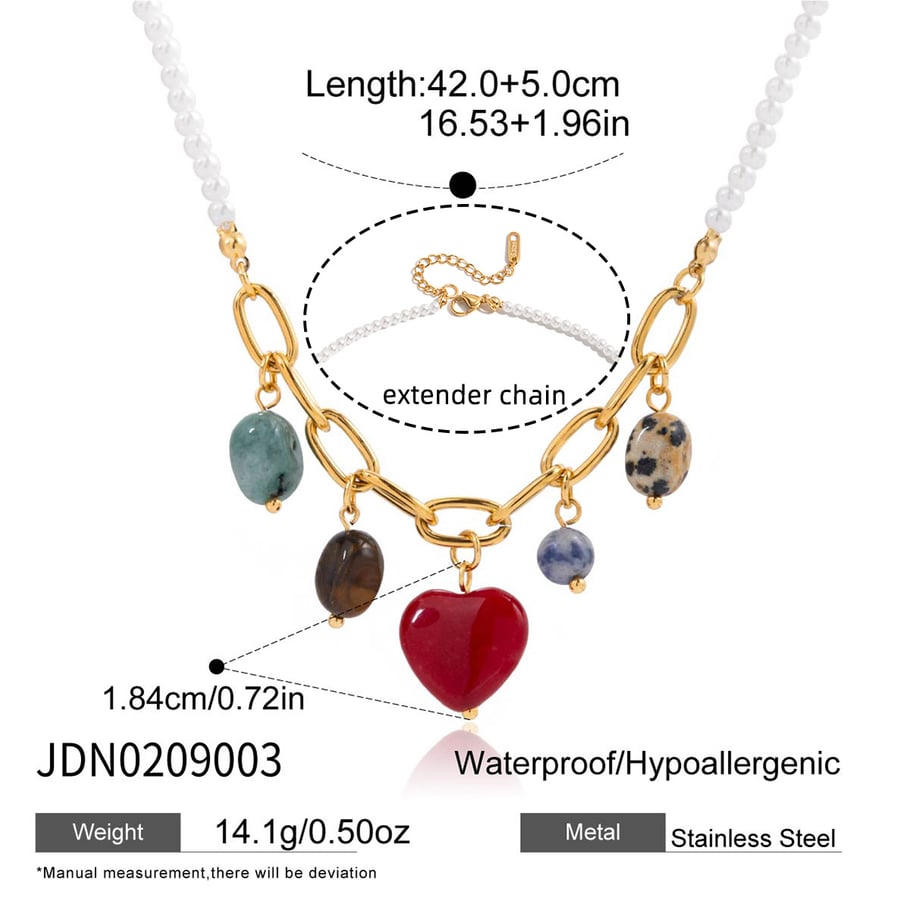 1 Stück glänzendes Herz Edelstahl Gold Farbe Naturstein Damen Anhänger Halsketten h5Bild2