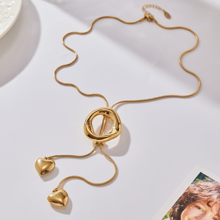 Collier pendentif minimaliste en acier inoxydable doré pour femme, 1 pièce h5Image4