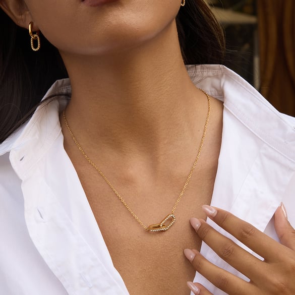 1 Piece Classic Circle Stainless Steel Gold Color Zircon Women's Pendant Necklaces