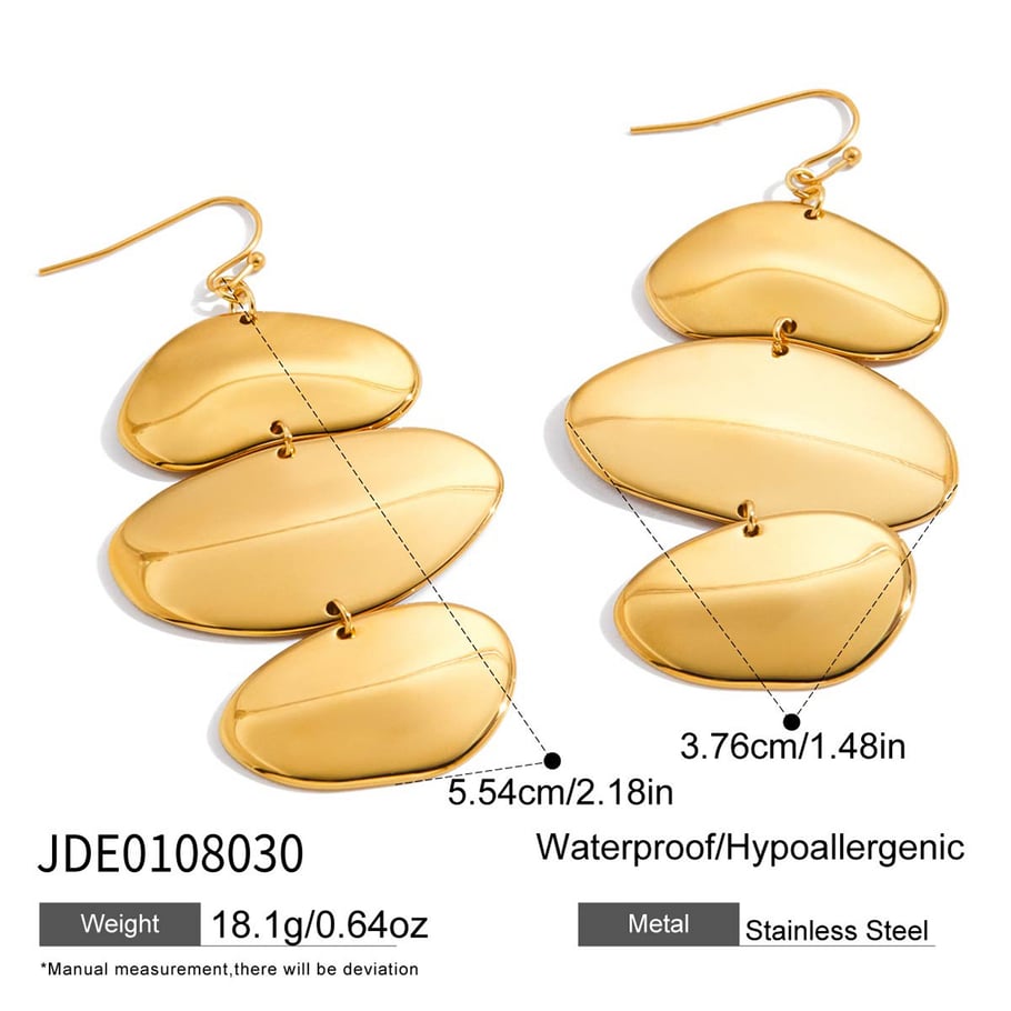 Schlanke, unregelmäßige, ovale Schmucksets aus Edelstahl in Goldfarbe für Damen h5Bild2
