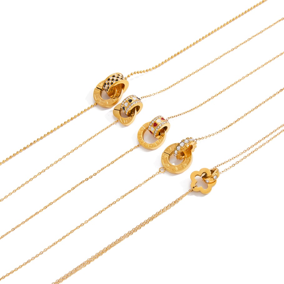 1 Stück luxuriöse Doppelkreis-Anhängerketten aus Edelstahl in Goldfarbe für Damen h5Bild7