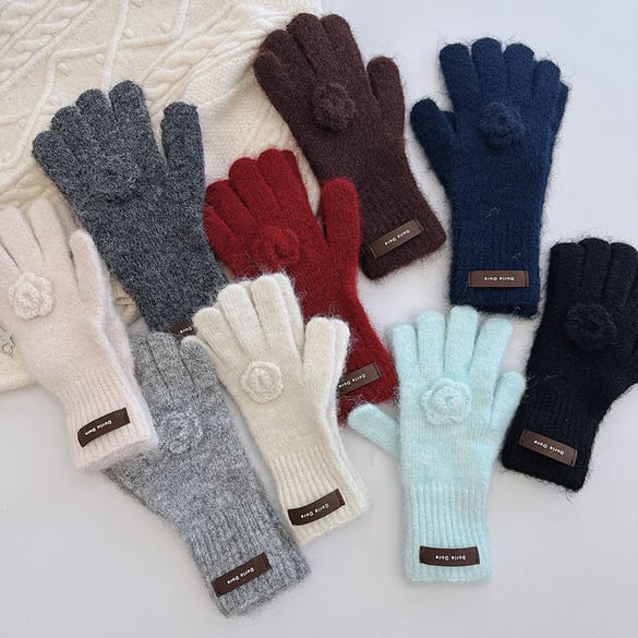 1 Pair Elegant Rose Solid Color Rayon & Wool Knitted Gloves 2