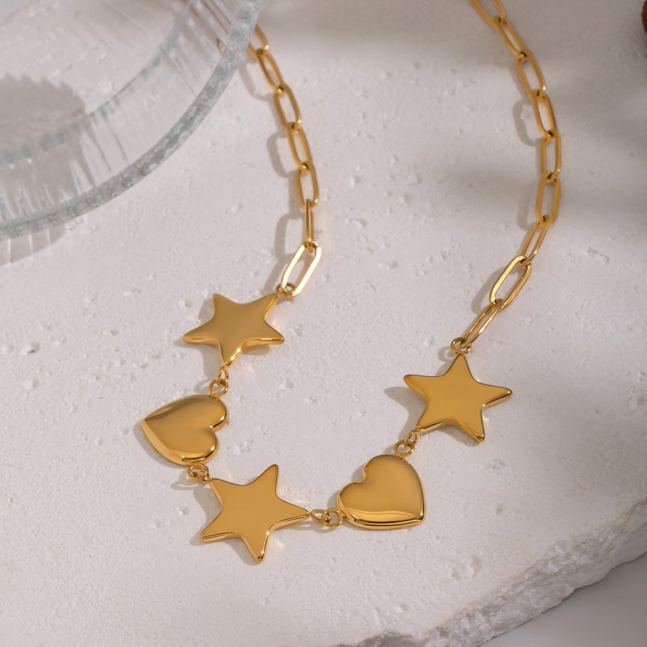 1 collar con colgante de corazón y estrella de acero inoxidable en color dorado. h5Imagen4