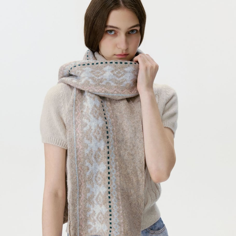 Sciarpa invernale da donna in lana Fair Isle vintage, 1 pezzo h5Immagine2