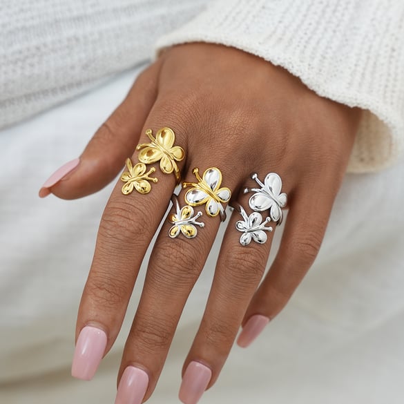 1 Piece  Natural Butterfly Stainless Steel   Gold Color Women's Statement Rings 2