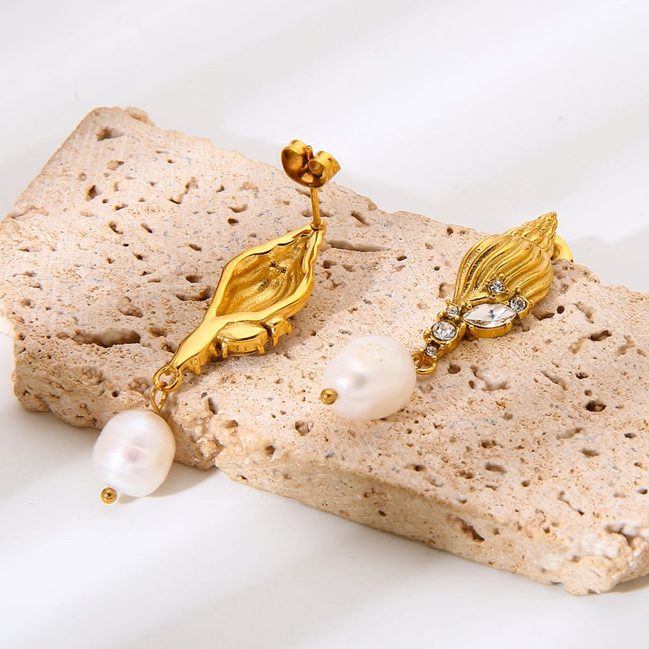 1 Pair Luxurious Retro Turtle Stainless Steel Gold Color Zircon Women's Dangle Earrings h5Picture2