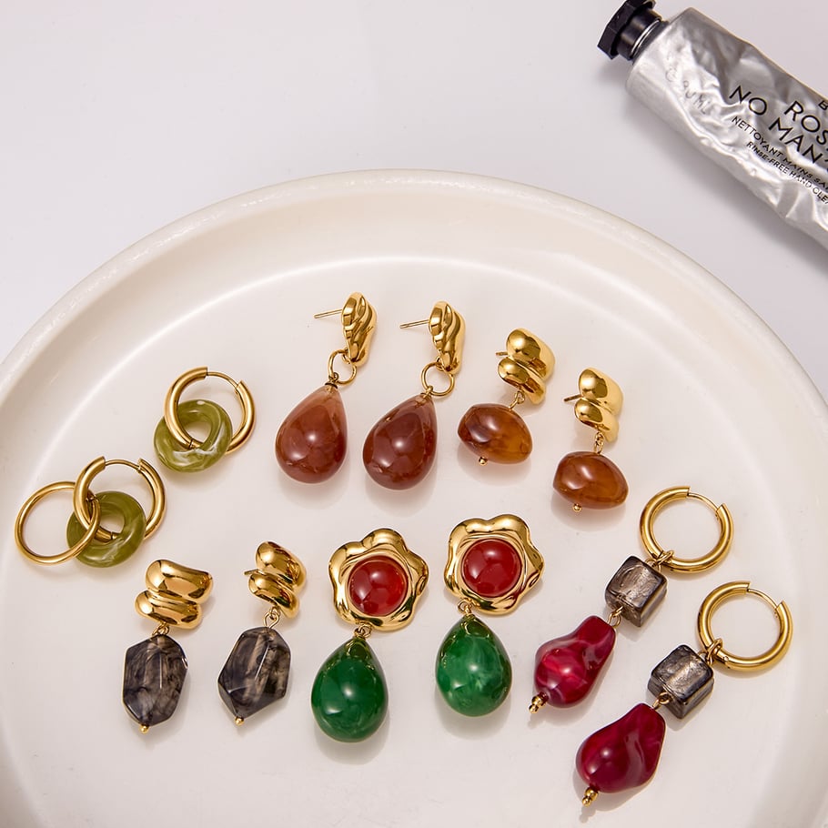 1 Paar Vintage Droplet Edelstahl Gold Farbe Acryl Damen Tropfen Ohrringe h5Bild9