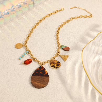 1 Piece Simple Droplet Leopard Print Stainless Steel Women's Pendant Necklaces h5 Picture3