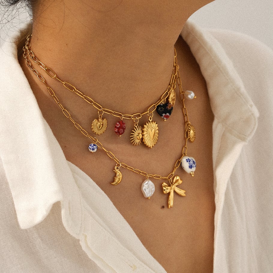 1 Piece Retro Heart Stainless Steel Gold Color Pendant Necklace h5Picture4