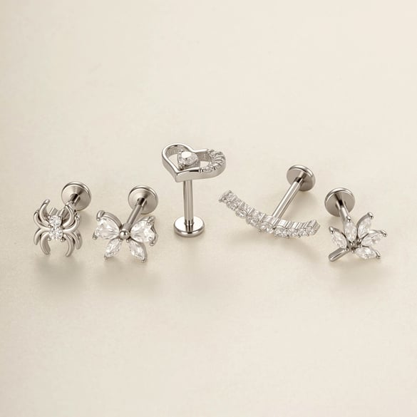 1 pezzo delicato cuore fiocco nodo serpente in acciaio inossidabile color oro zircone orecchini da donna piercing