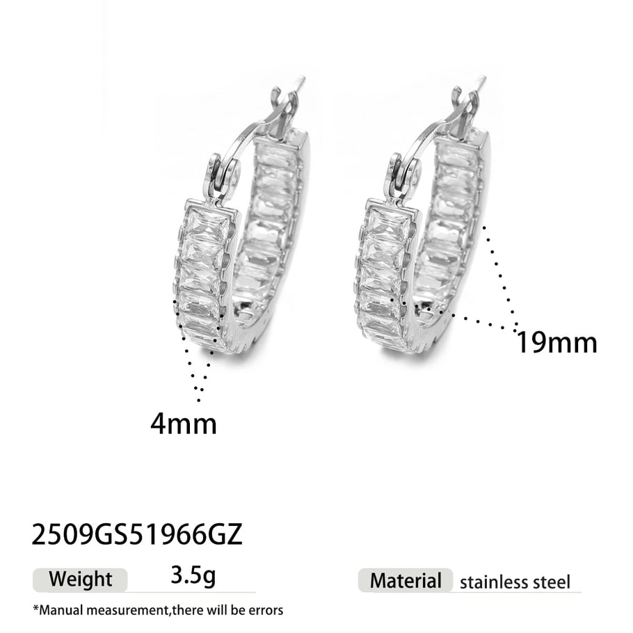 1 Pair Stainless Steel Zircon Hoop Earrings