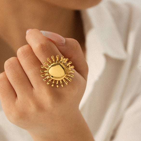 1 stuk Sun roestvrijstalen goudkleurige statement ring 2