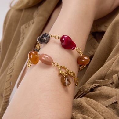 1 Stück bunte unregelmäßige Acryl-Edelstahl-Goldfarbe Damen-Charm-Armbänder h5 Bild3