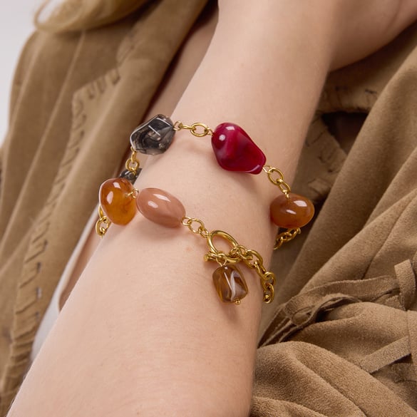 1 Stück bunte unregelmäßige Acryl-Edelstahl-Goldfarbe Damen-Charm-Armbänder