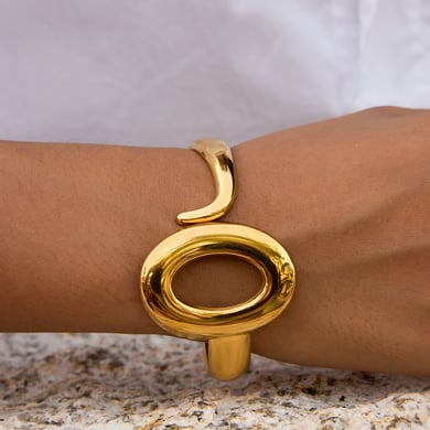 1 Stück klassischer Kreis-Armreif aus Edelstahl in Goldfarbe für Damen h5 Bild4