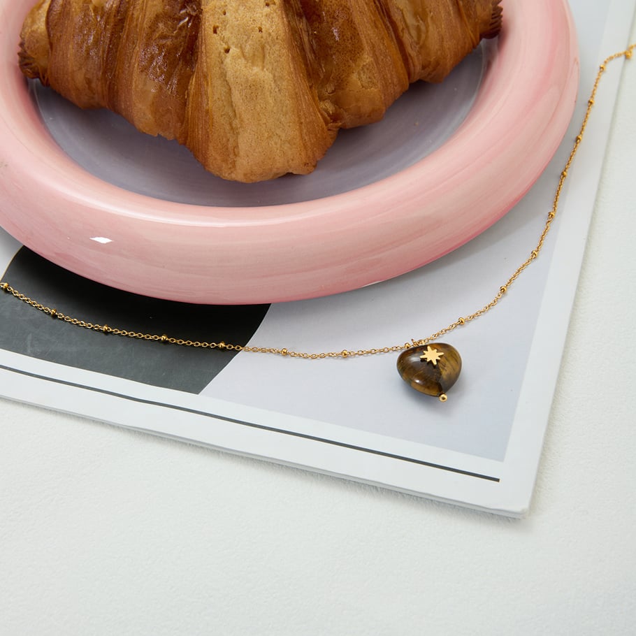 1 Stück Klassische Herz Edelstahl Gold Farbe Naturstein Damen Anhänger Halsketten h5Bild6