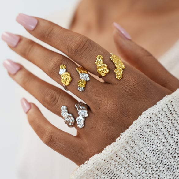 1 Piece Simple  Retro Flower Stainless Steel   Gold Color Women's Statement Rings