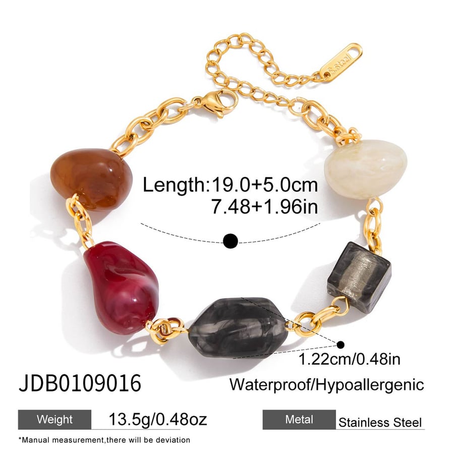 1 Stück bunte unregelmäßige Acryl-Edelstahl-Goldfarbe Damen-Charm-Armbänder h5Bild2