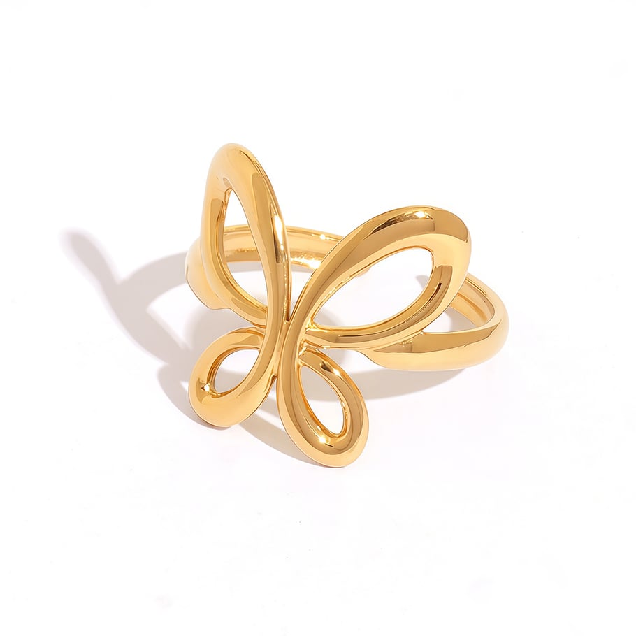 1 Piece Retro Butterfly Stainless Steel Gold Color Women's Statement Rings