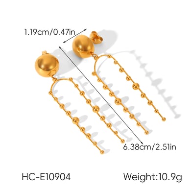 1 paio di orecchini pendenti in acciaio inossidabile color oro con nappa h5 Immagine2