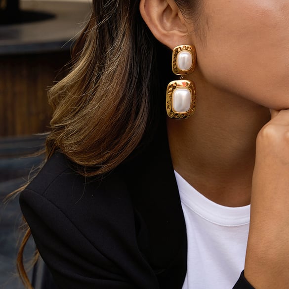 1 paio di splendidi orecchini pendenti rettangolari in acciaio inossidabile color oro da donna
