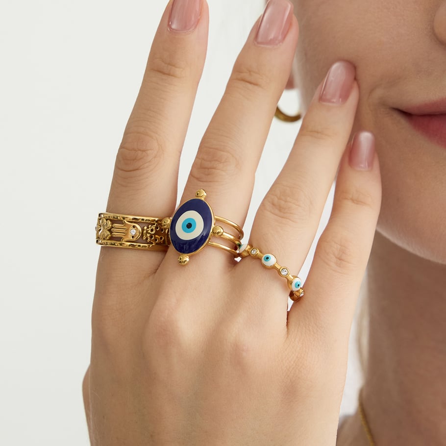 1 Stück luxuriöse Statement-Ringe aus Edelstahl mit Teufelsauge in Goldfarbe h5Bild4