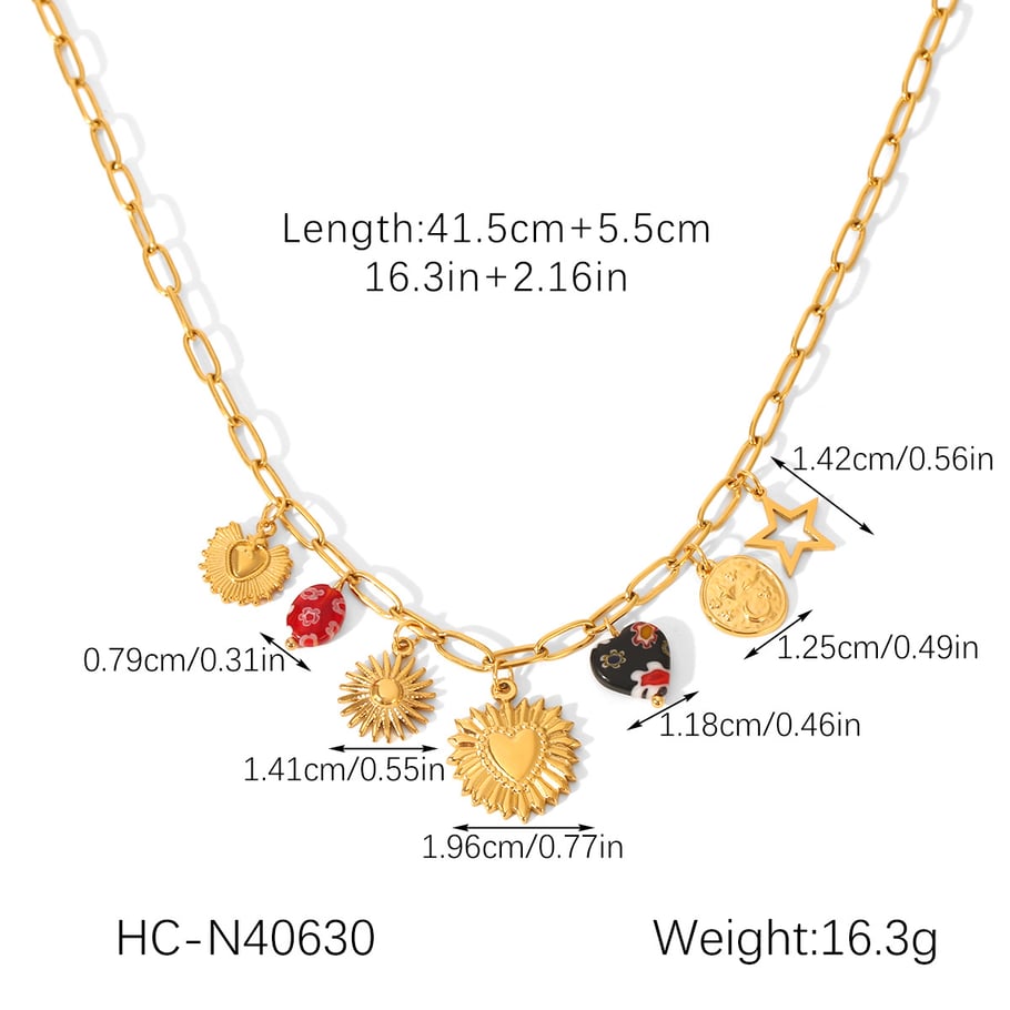 1 Piece Retro Heart Stainless Steel Gold Color Pendant Necklace h5Picture2