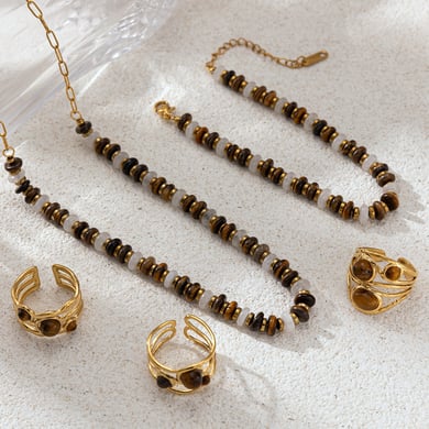 Natural Stone Beads Stainless Steel Necklaces Set h5 Picture2