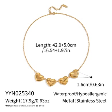 Collar con colgante de corazón de acero inoxidable en color dorado de 1 pieza h5 