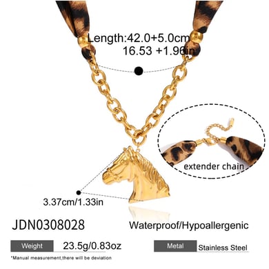 1 Stück luxuriöse Halsketten mit Anhänger aus Edelstahl mit Pferde-Leopardenmuster in Goldfarbe für Damen h5 Bild2