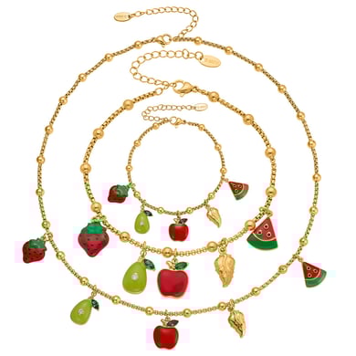Conjuntos de joyas para mujer de acero inoxidable color dorado con forma de fruta linda de la serie Polychrome h5 Imagen4