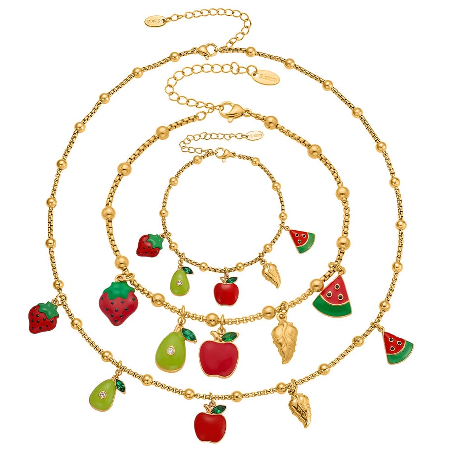 Conjuntos de joyas para mujer de acero inoxidable color dorado con forma de fruta linda de la serie Polychrome h5Imagen4