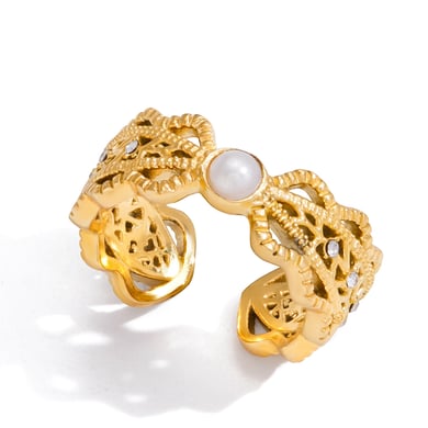 1 Piece Modern Hollowed-out Stainless Steel Gold Color Women's Gemstone Rings h5 