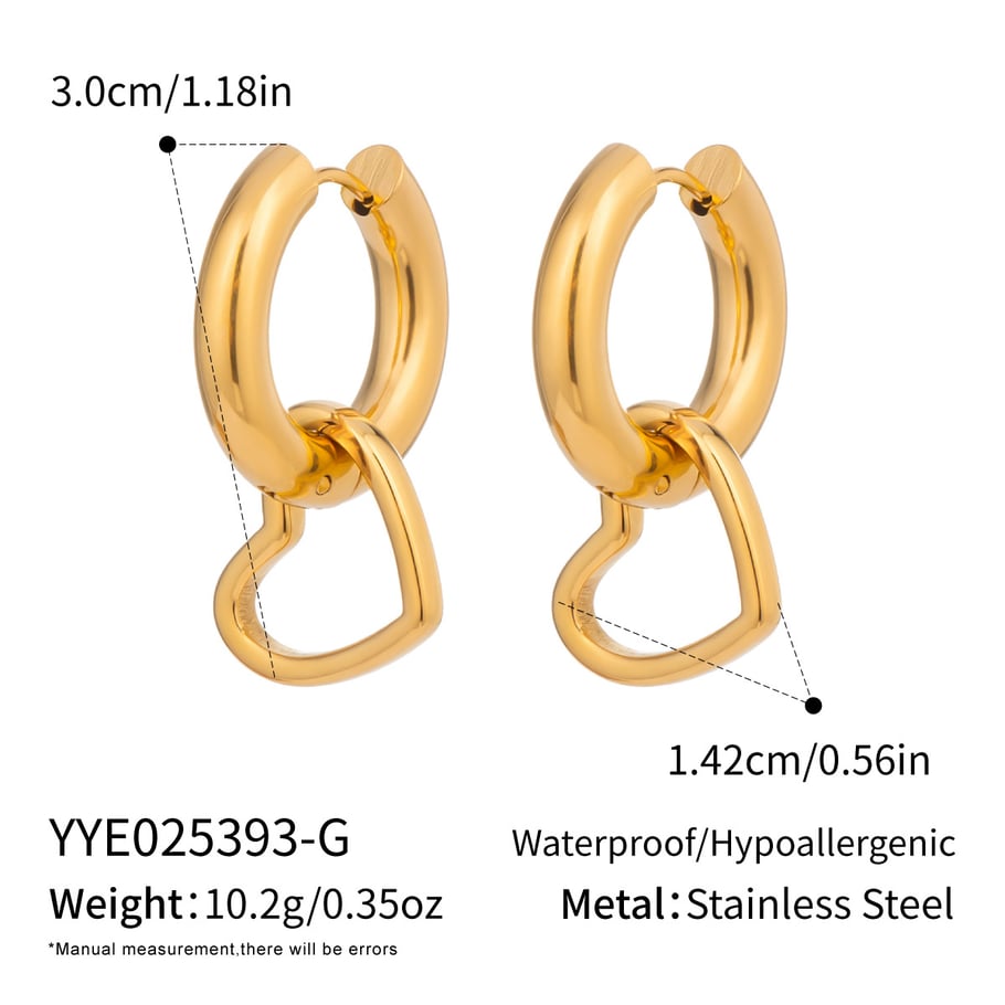 1 par de pendientes colgantes de acero inoxidable con forma de corazón y colores variados