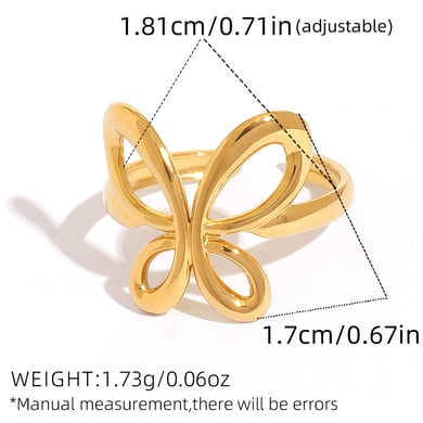 Bague papillon rétro en acier inoxydable couleur or pour femme, 1 pièce h5 Image2