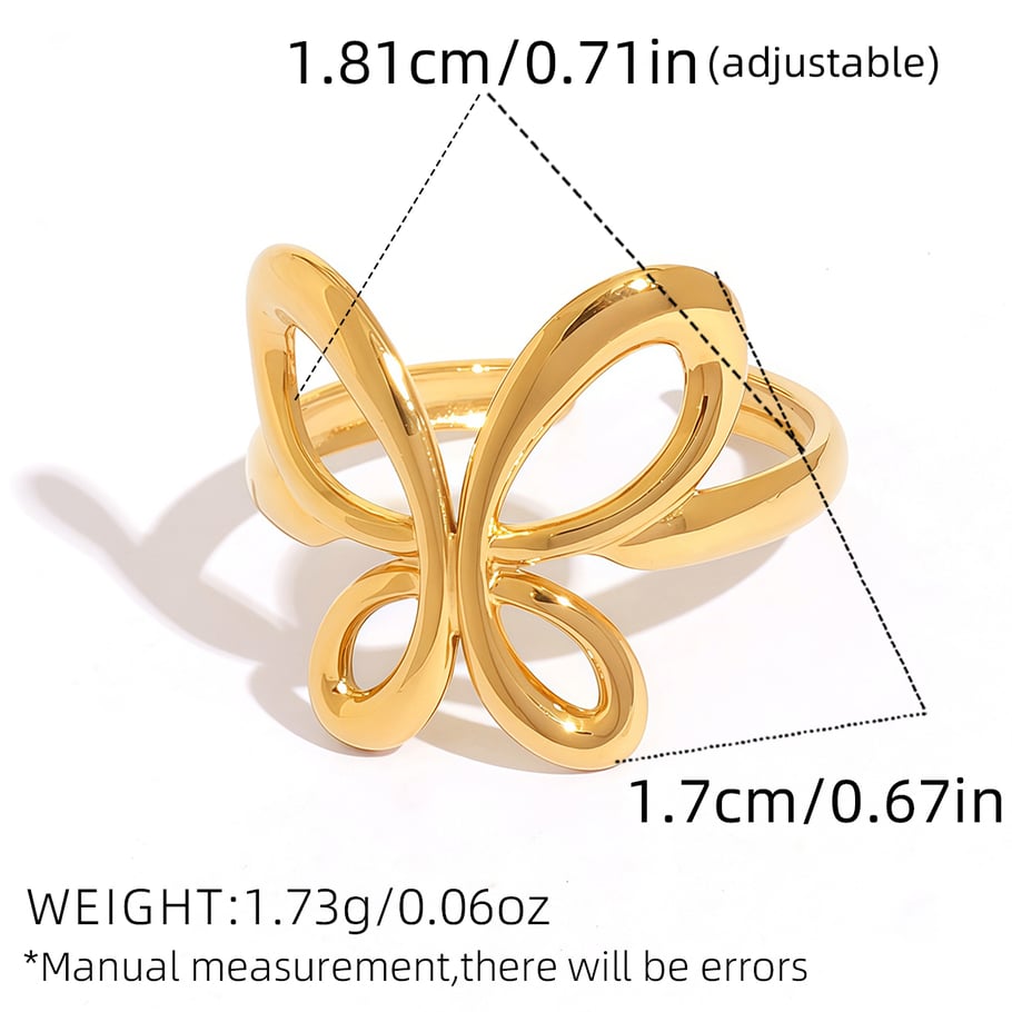 1 Piece Retro Butterfly Stainless Steel Gold Color Women's Statement Rings h5Picture2