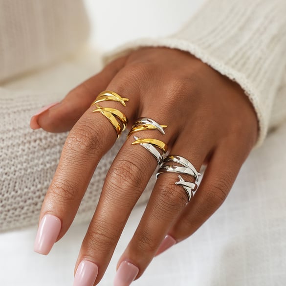 1 Piece Simple Geometric Lines Stainless Steel   Gold Color Women's Statement Rings 2