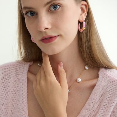 1 paio di orecchini a cerchio da donna in acciaio inossidabile color oro con cerchio rosa h5 Immagine5