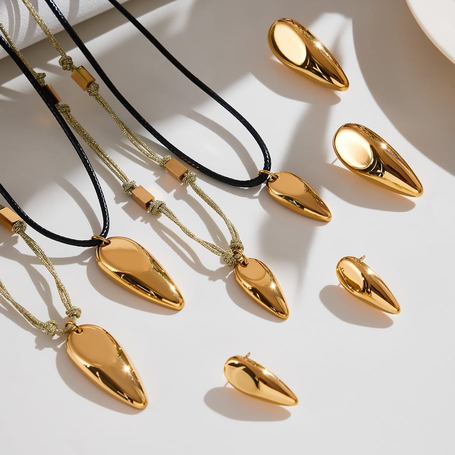 Parures de bijoux modernes pour femmes en acier inoxydable de forme irrégulière, couleur or h5Image4