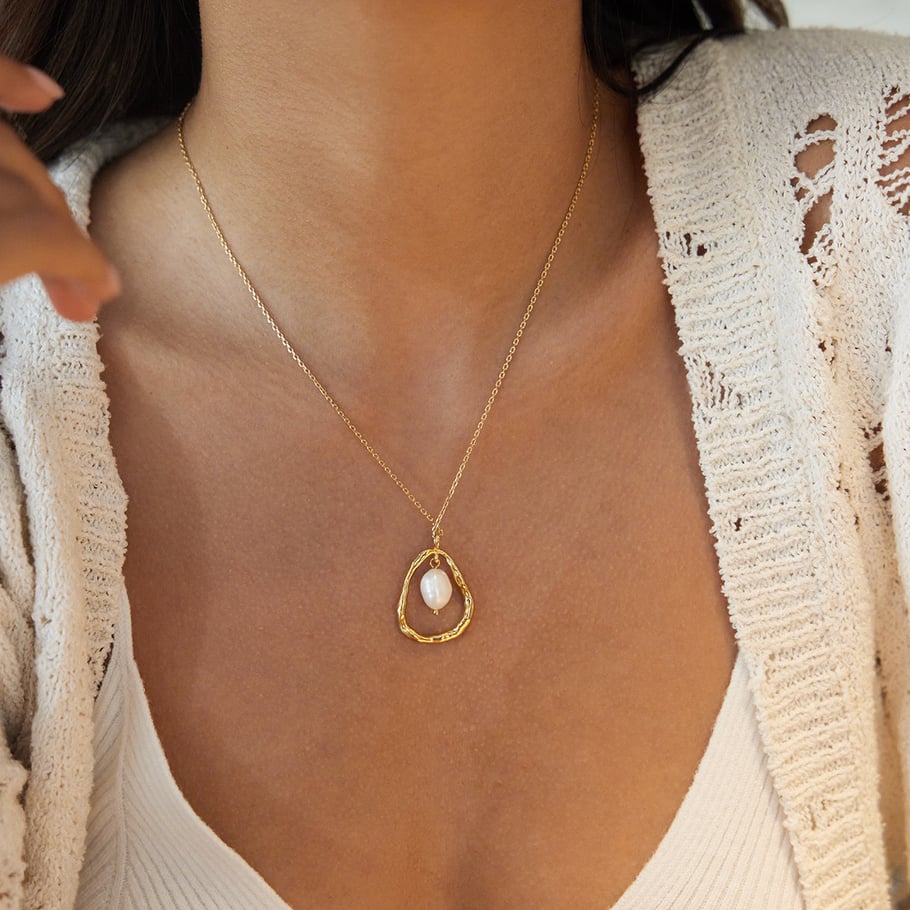 1 Stück romantische Tropfen Edelstahl Gold Farbe Perle Damen Anhänger Halsketten h5Bild4