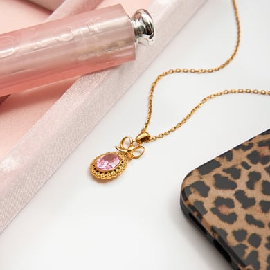 1 Piece Classic Circle Pink Zircon Stainless Steel Gold Color Women's Pendant Necklaces h5 Picture6