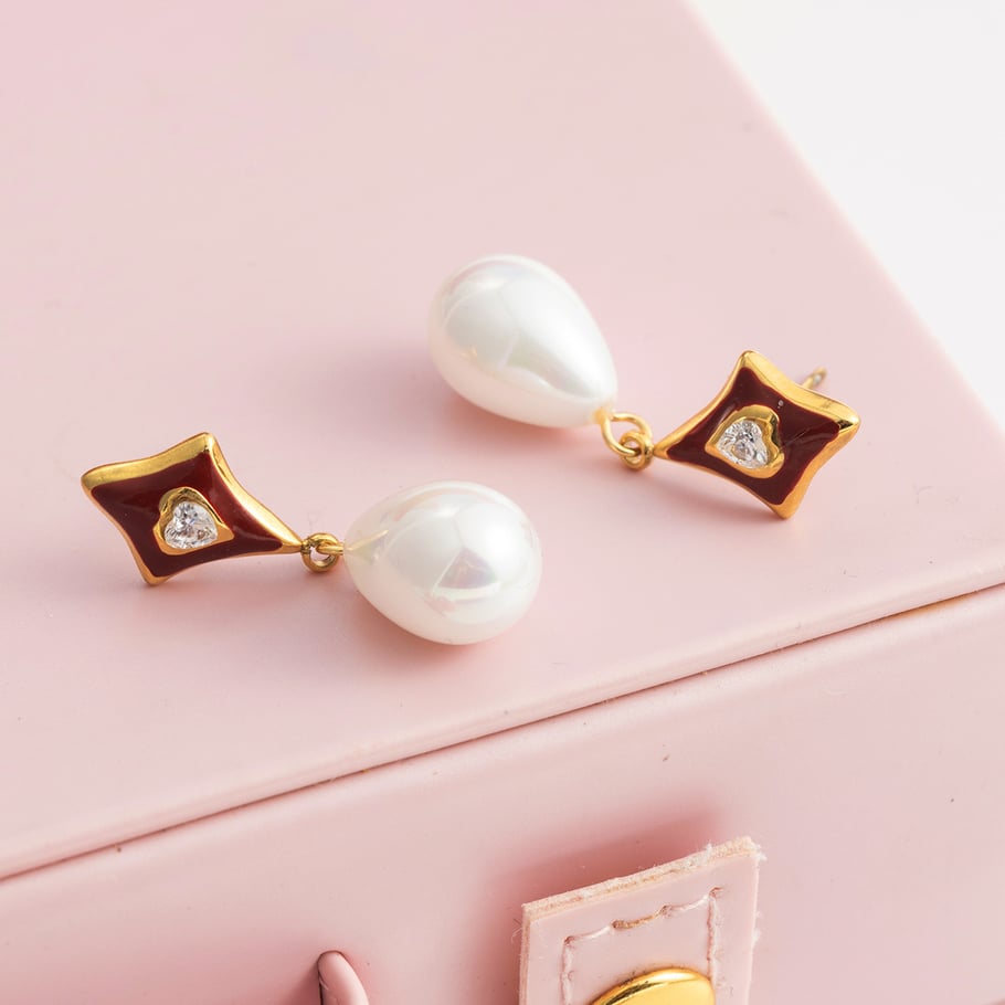 1 Paar romantische Tropfen-Ohrringe aus Edelstahl in Goldfarbe für Damen h5Bild4