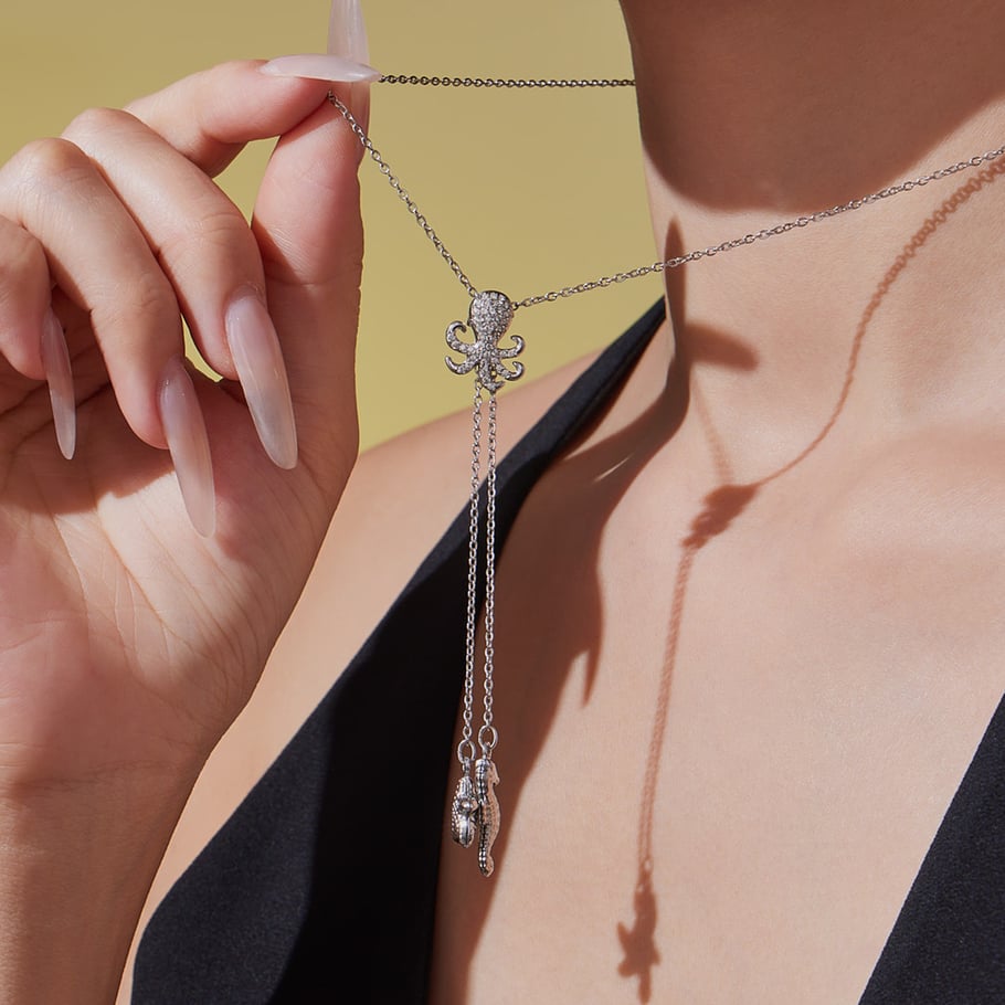 Collier pendentif pour femme en acier inoxydable couleur or et zircon, série Marine, 1 pièce h5Image5