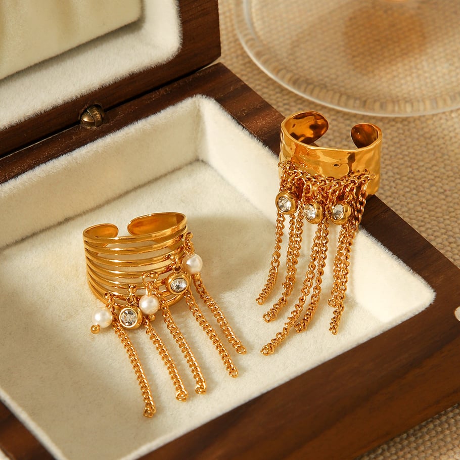 1 stuk kwast roestvrij staal goudkleurige statement ring Afbeelding5