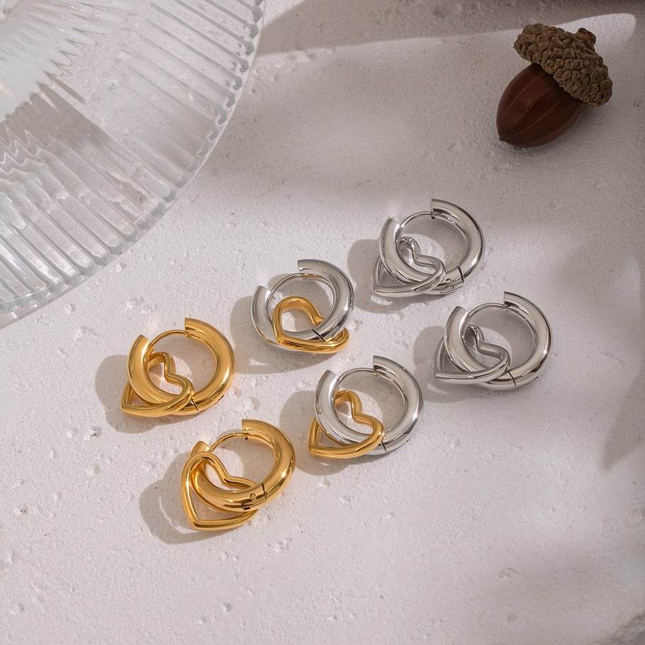 1 par de pendientes colgantes de acero inoxidable con forma de corazón y colores variados h5Imagen2