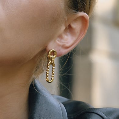 1 paar klassieke cirkelvormige oorbellen van roestvrij staal met gouden hanger voor dames h5 Afbeelding4