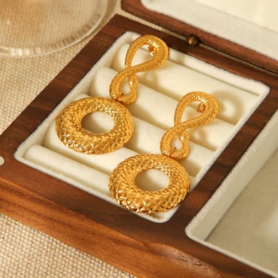 1 paio di orecchini pendenti in acciaio inossidabile color oro con motivo a pelle di serpente h5 Immagine4